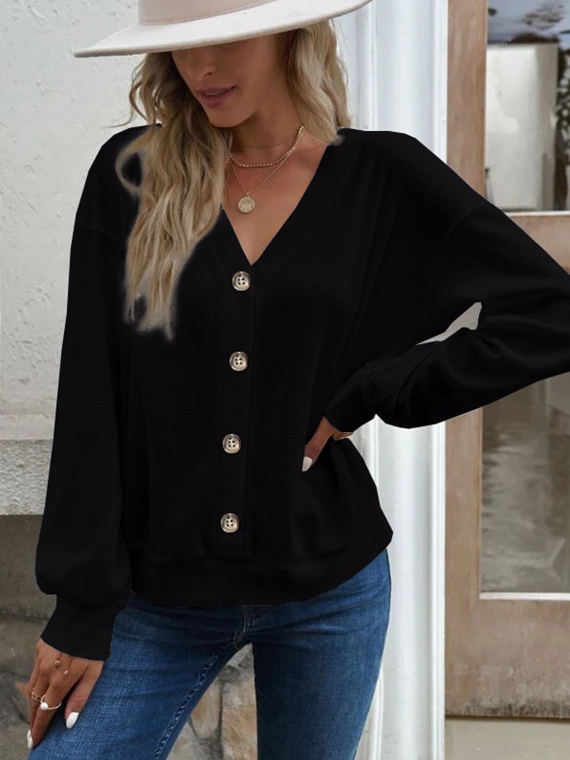V-Neck Dropped Shoulder Top