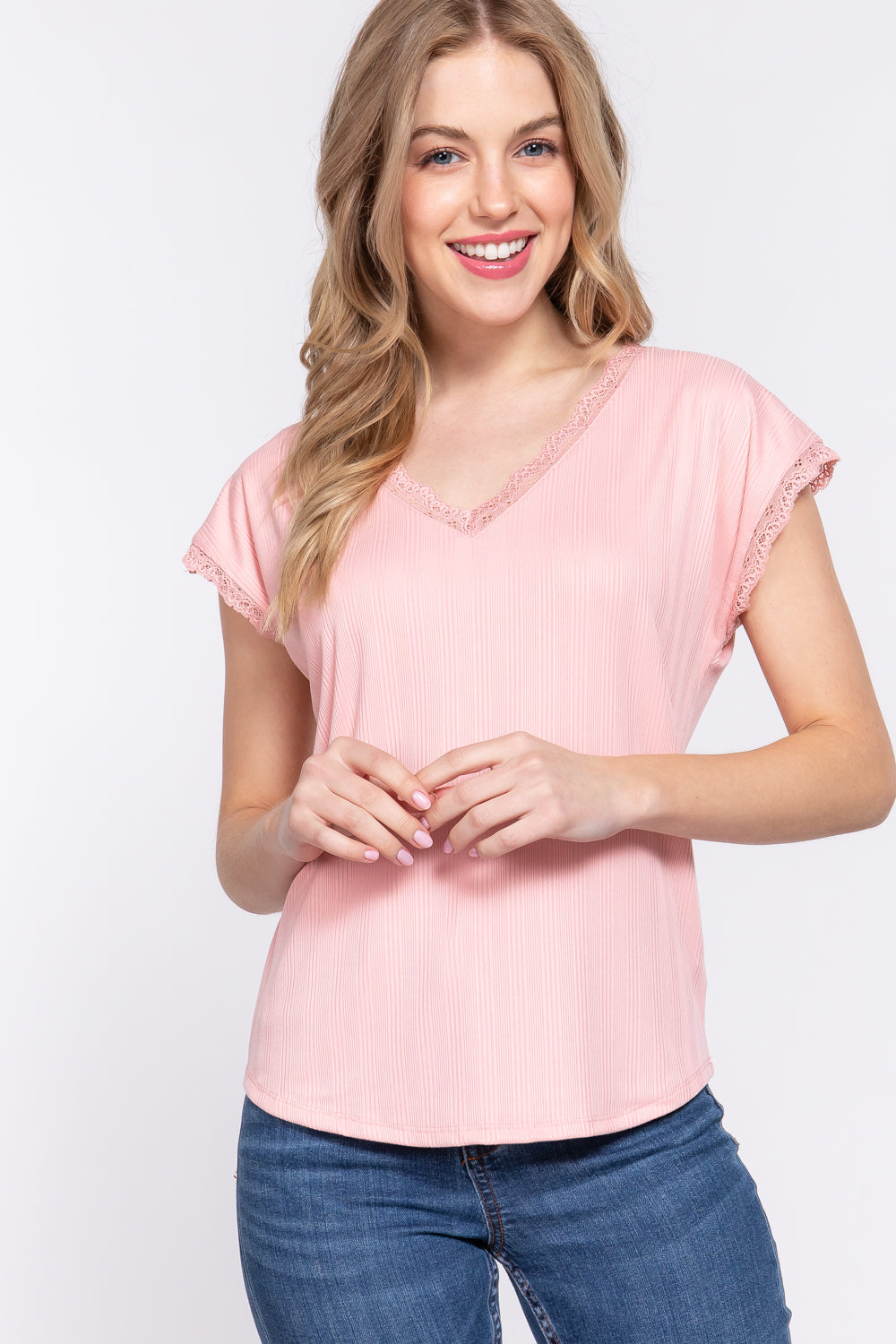Lace Trim Ribbed Top