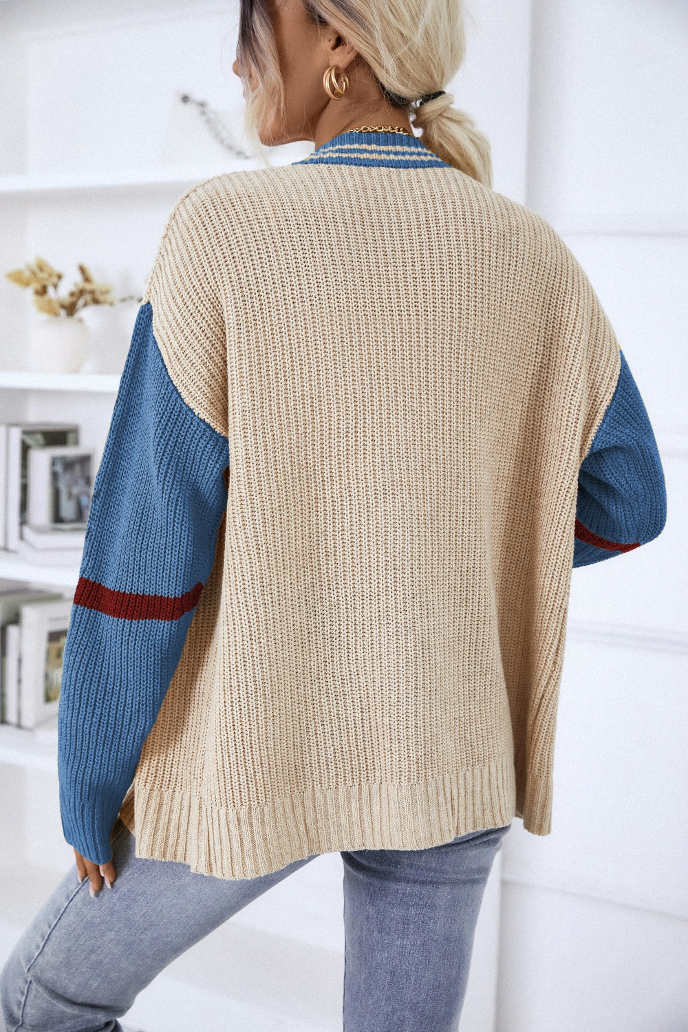 Contrast Button Up Cardigan