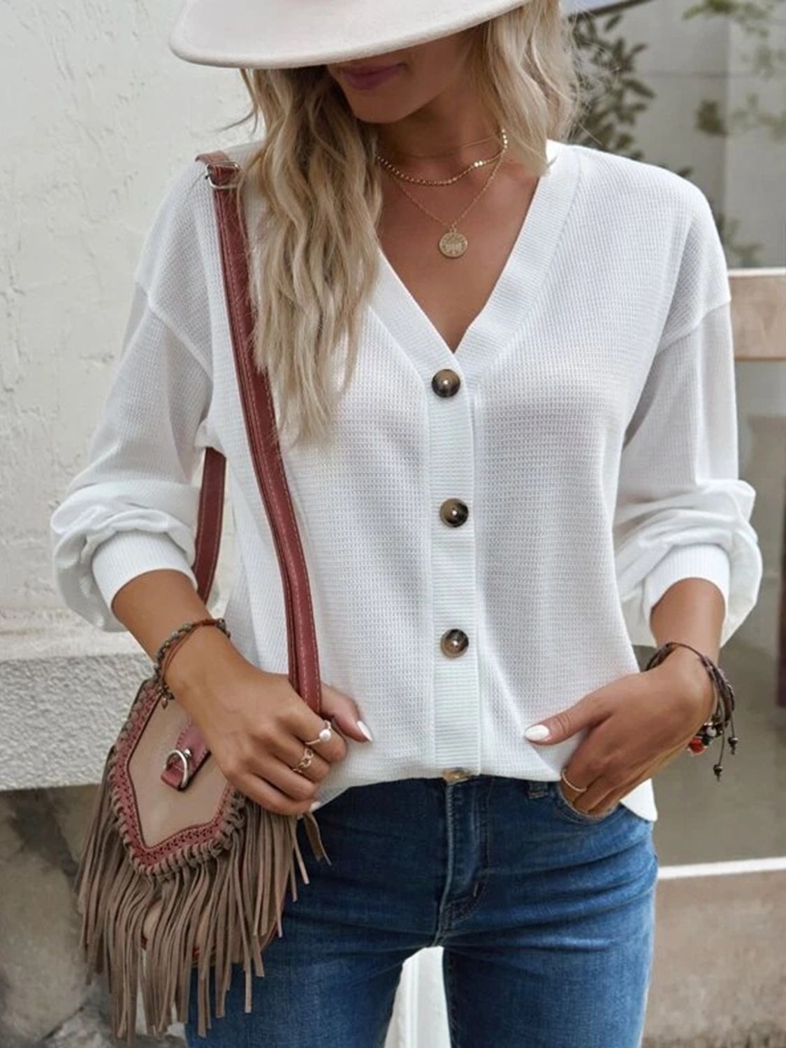 V-Neck Dropped Shoulder Top