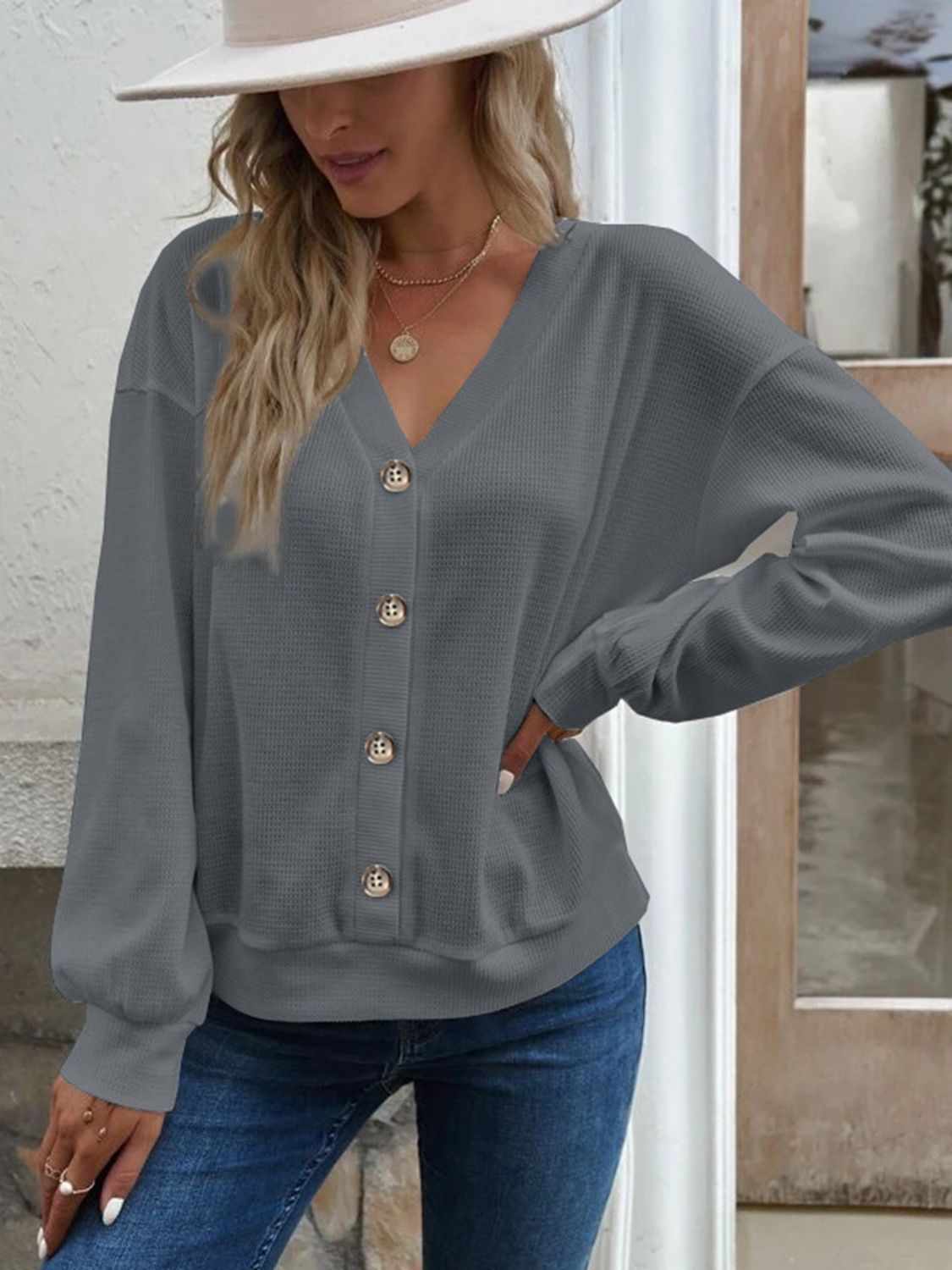 V-Neck Dropped Shoulder Top