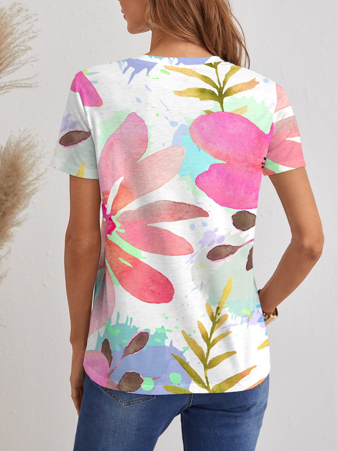Large flower print V-Neck Top