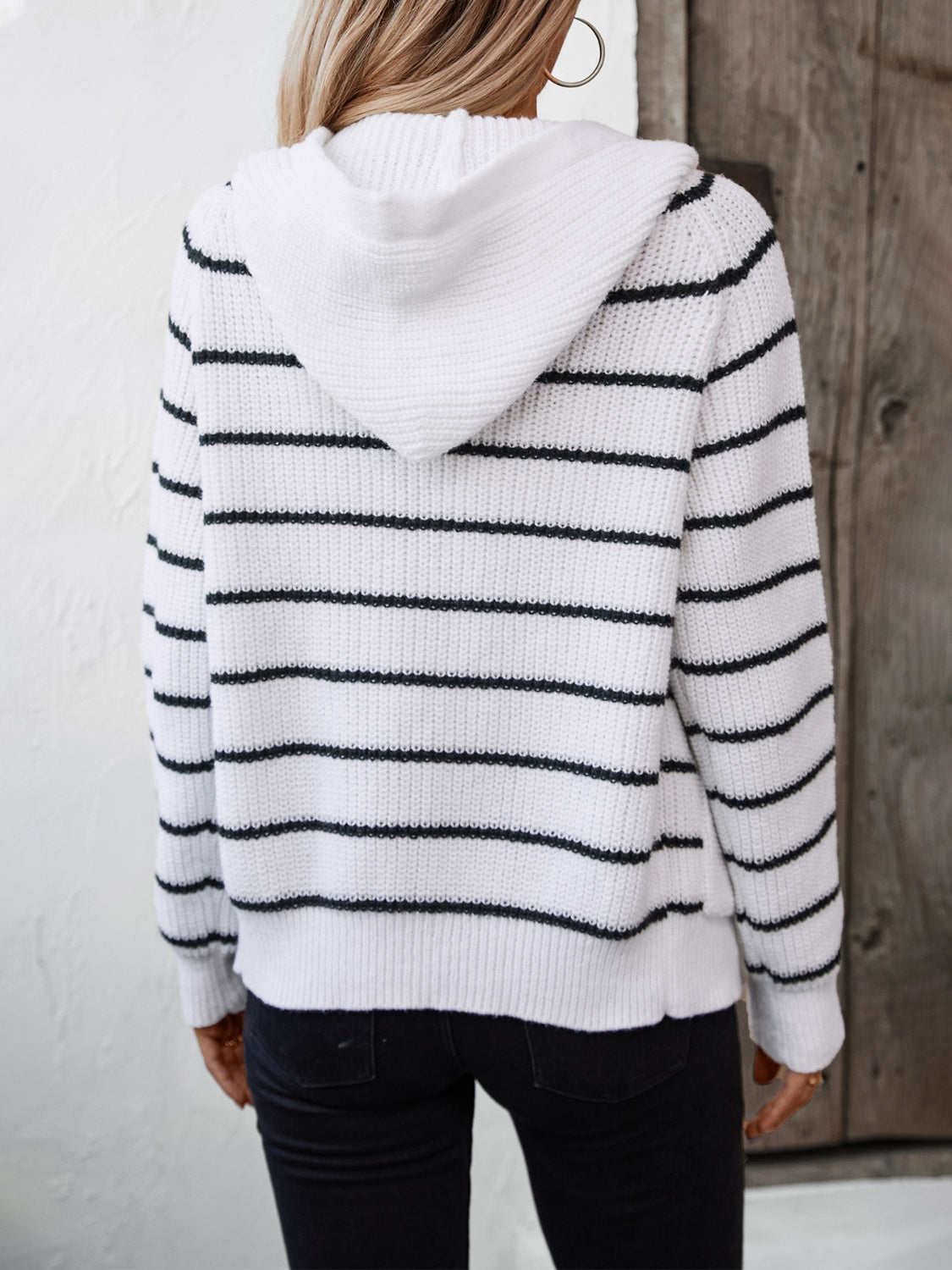 Striped Button Up Hooded Cardigan