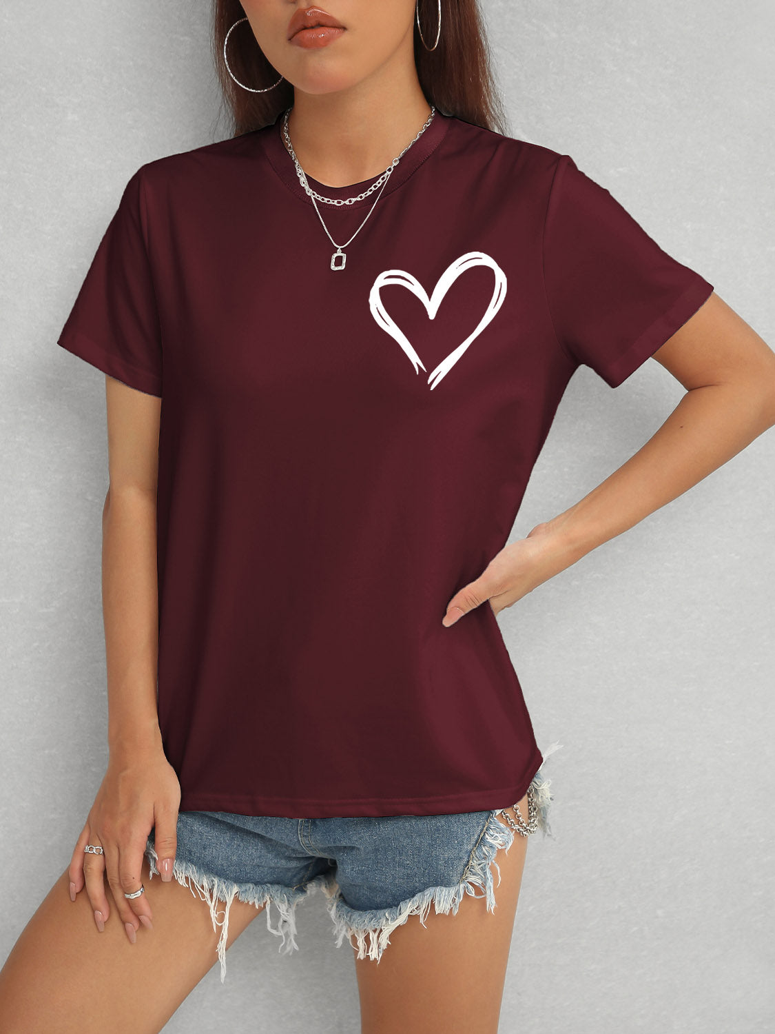 Heart Round Neck T-Shirt