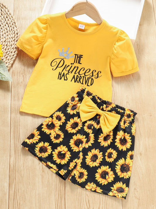 Sunflower Print Top & Shorts Set