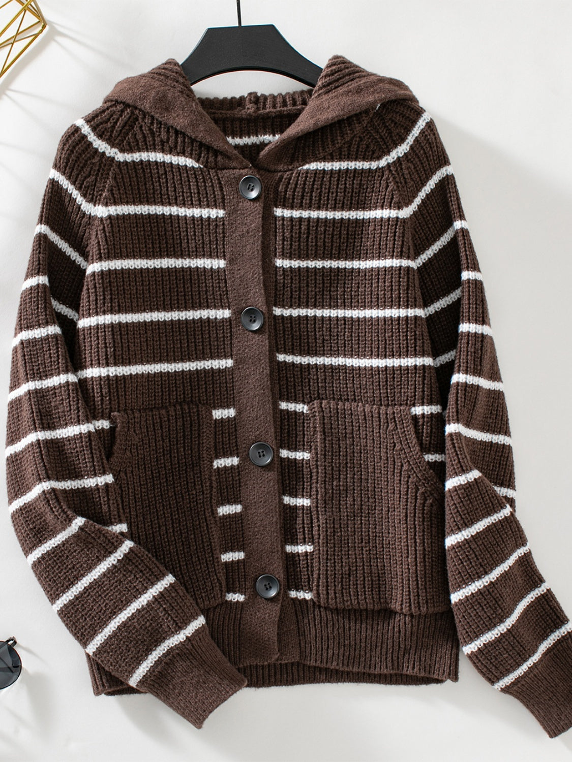 Striped Button Up Hooded Cardigan