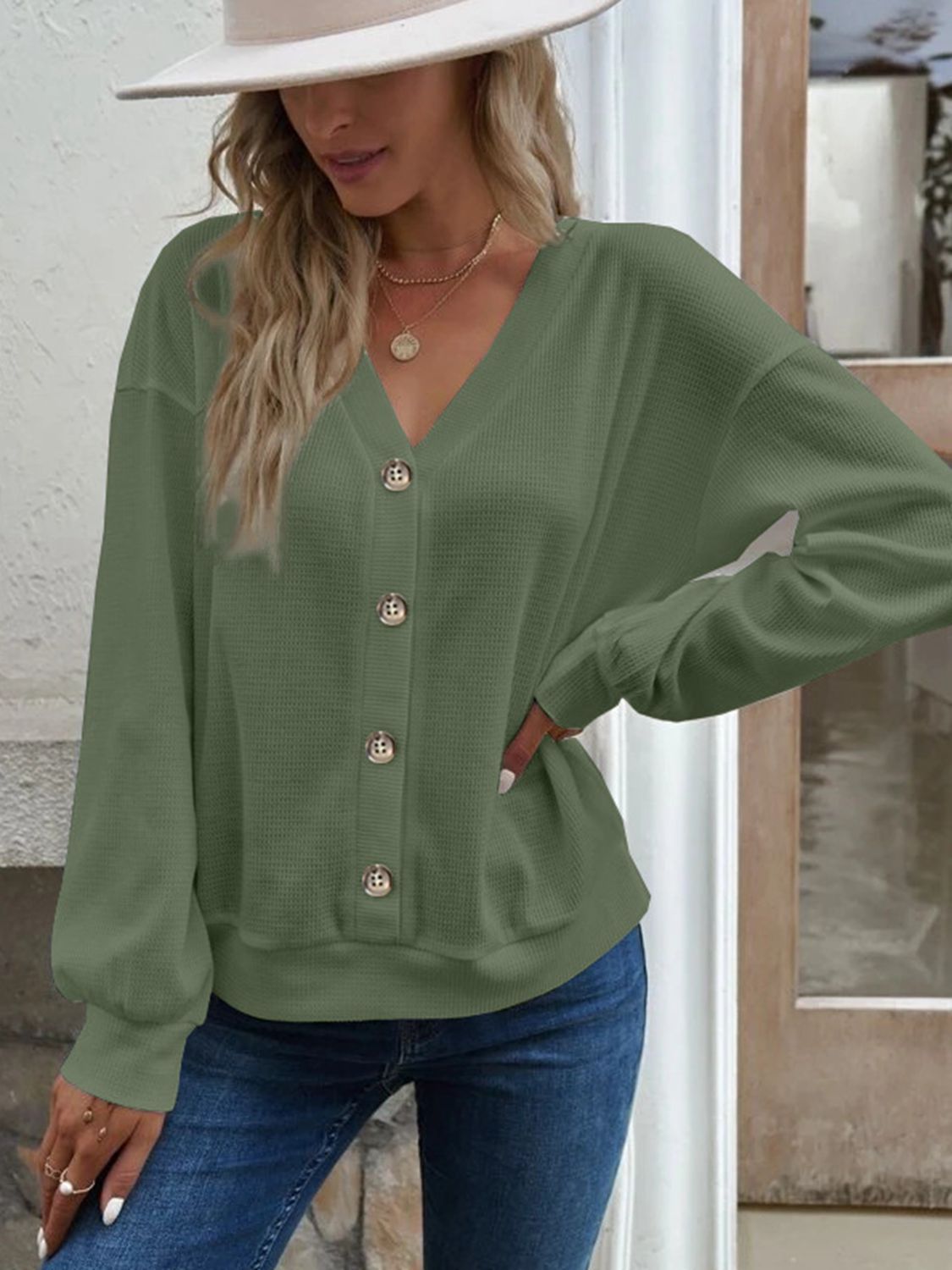 V-Neck Dropped Shoulder Top