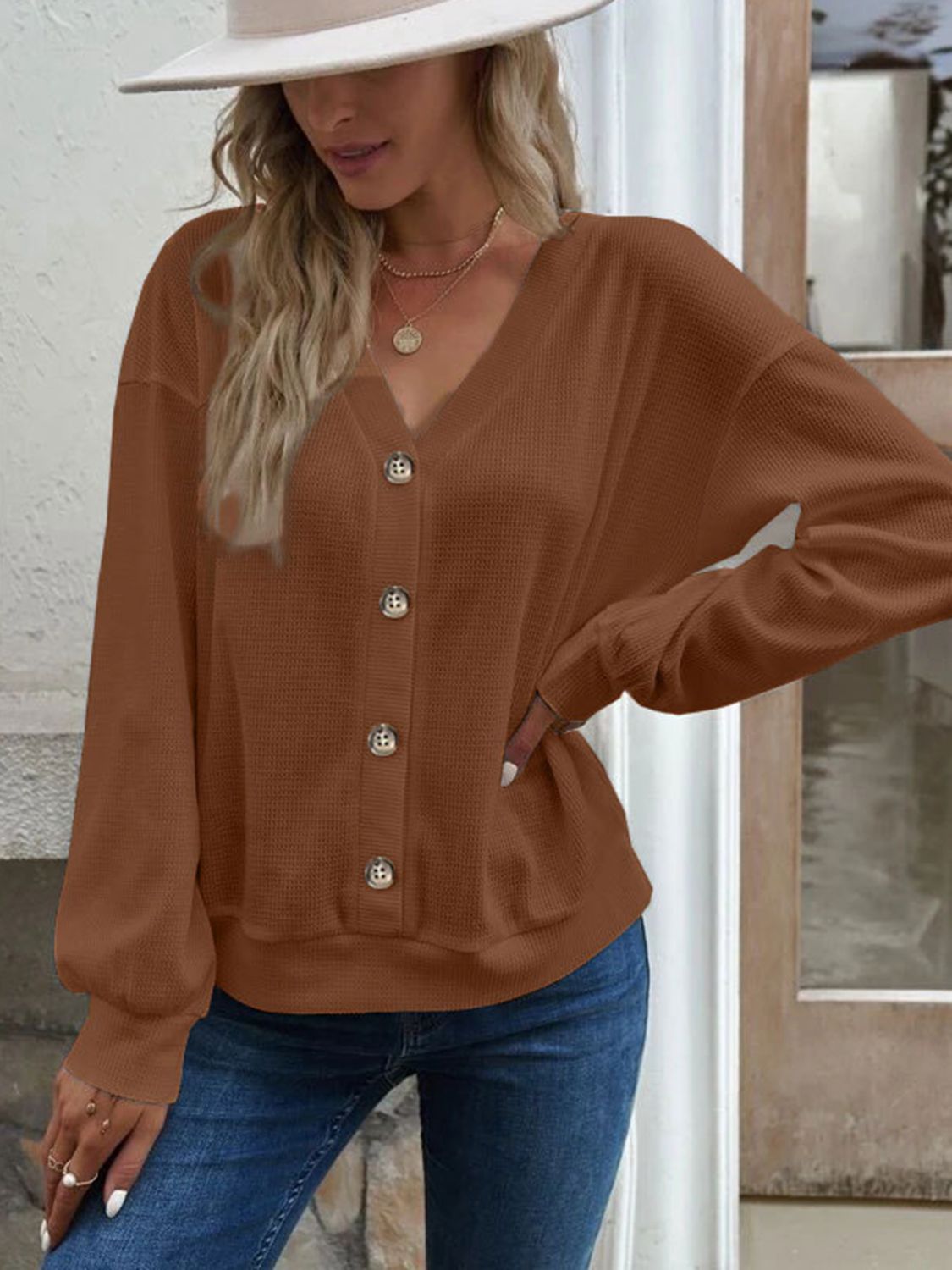 V-Neck Dropped Shoulder Top