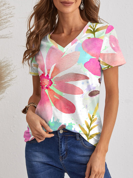 Large flower print V-Neck Top