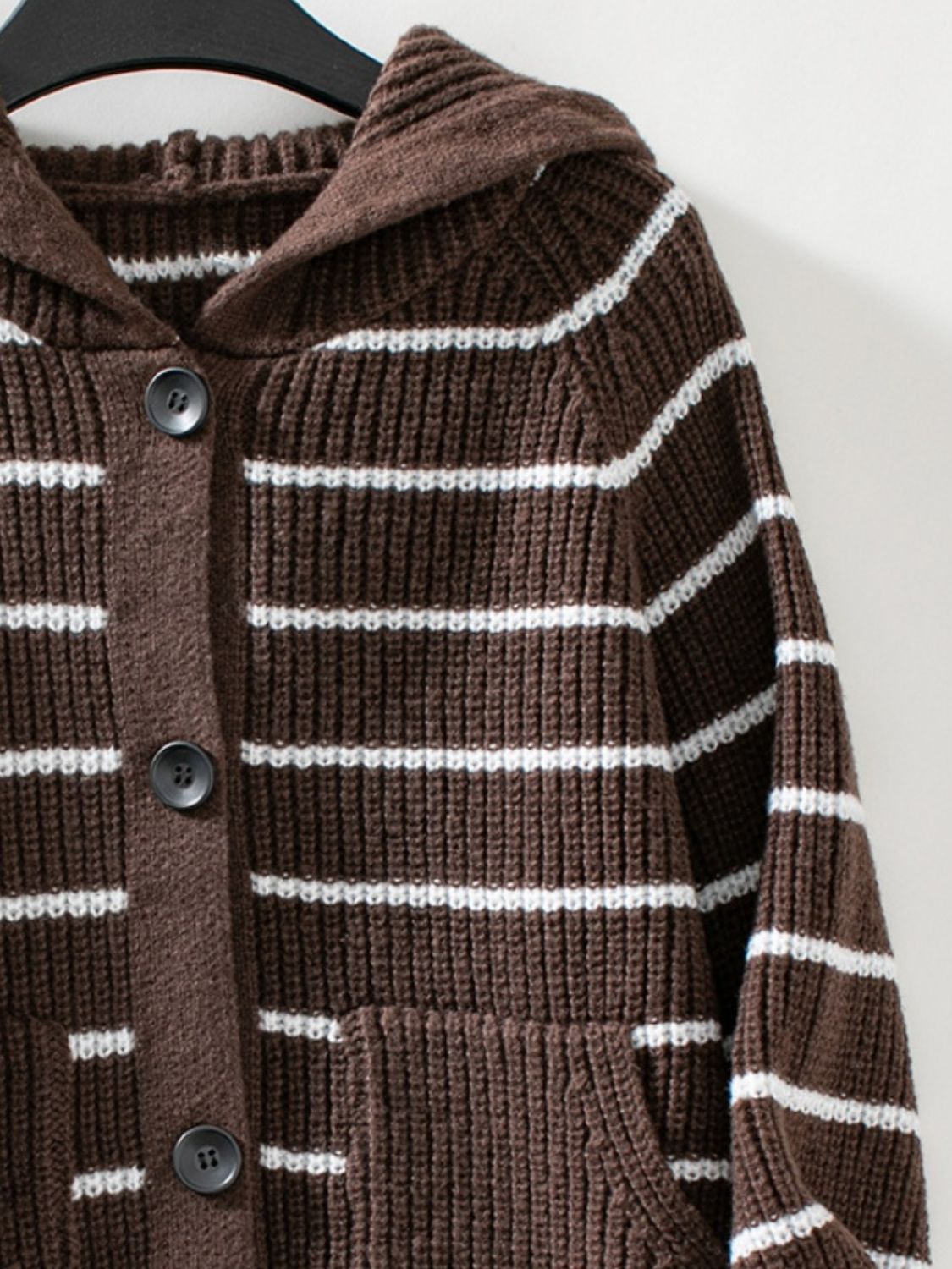 Striped Button Up Hooded Cardigan