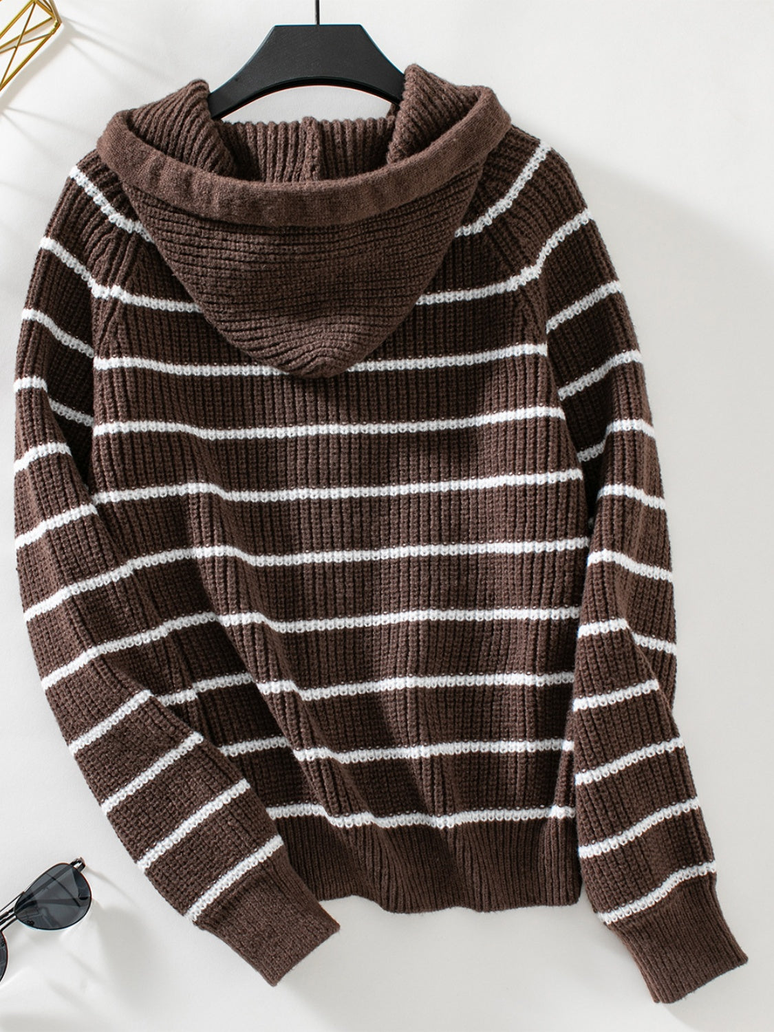 Striped Button Up Hooded Cardigan