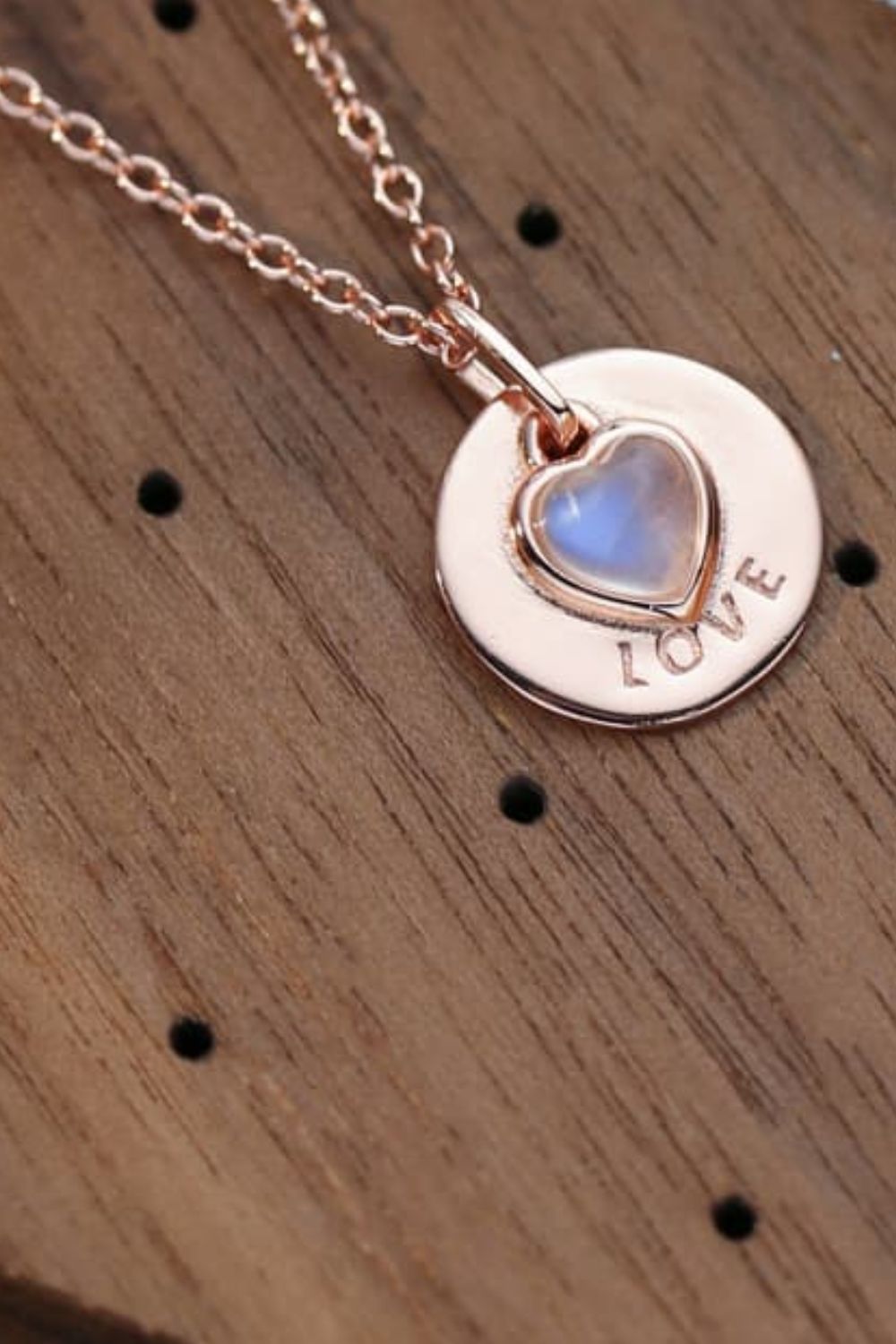 Moonstone LOVE Heart Pendant Necklace