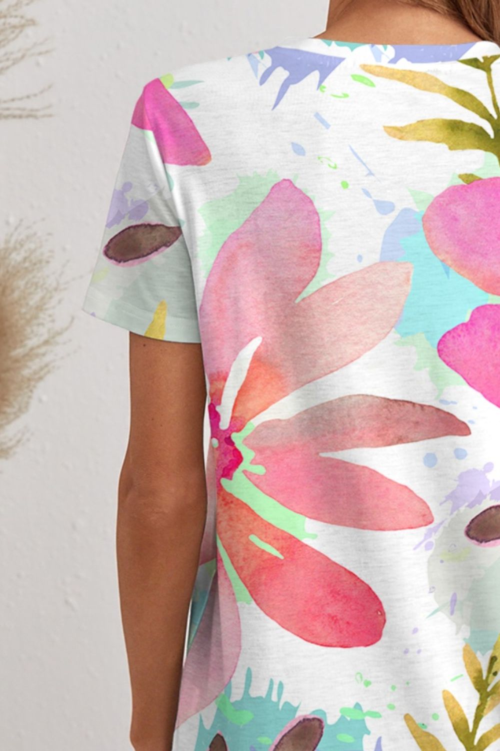 Large flower print V-Neck Top