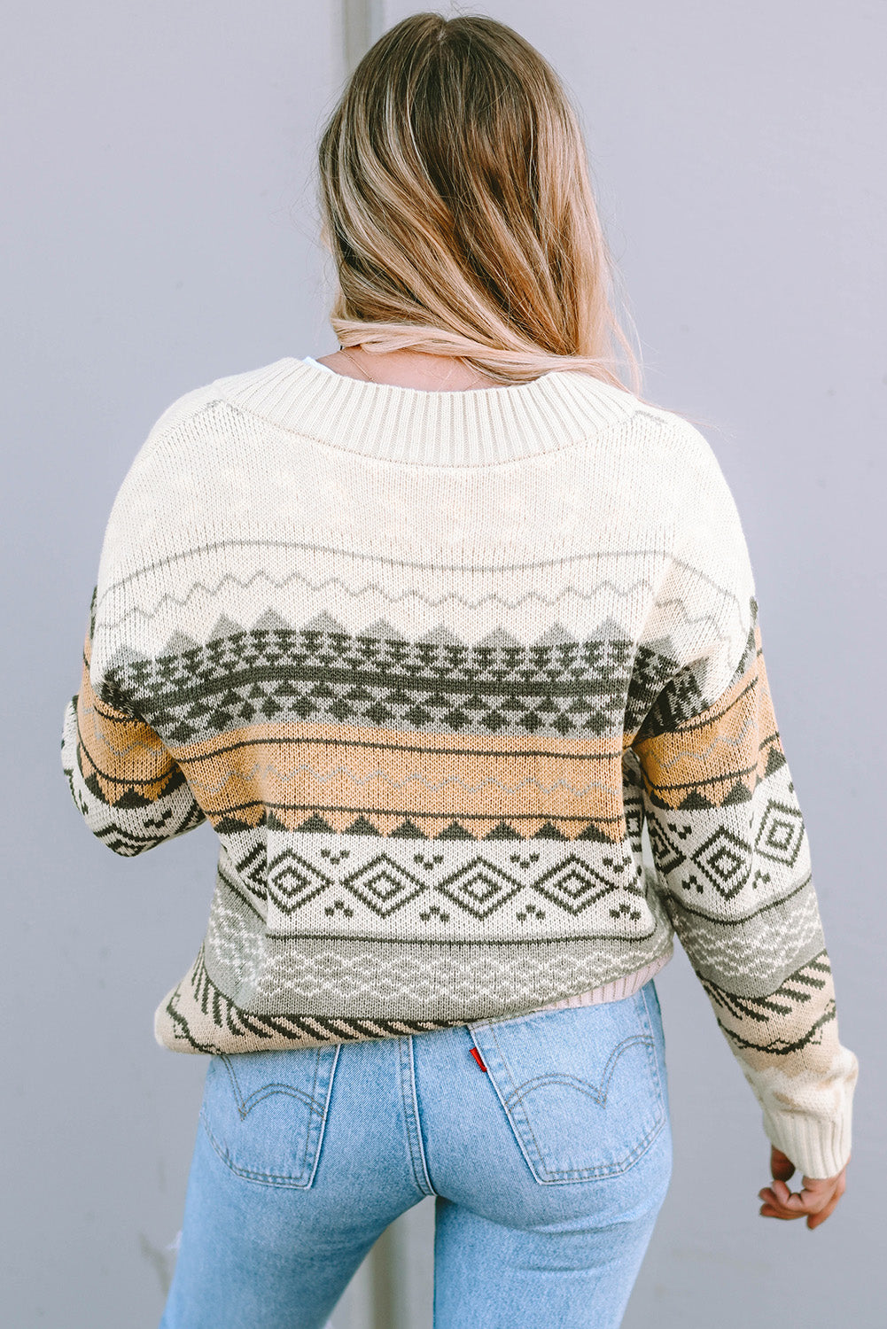 Geometric V-Neck Sweater