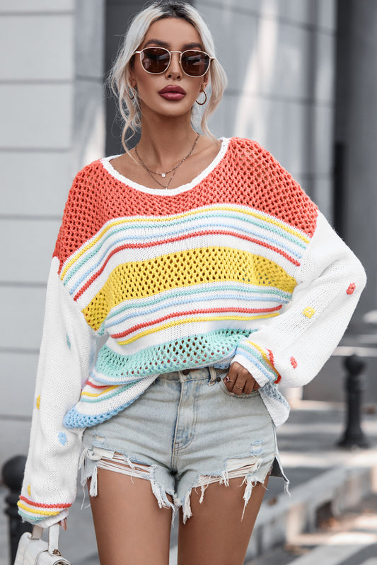 Openwork Striped Sweater