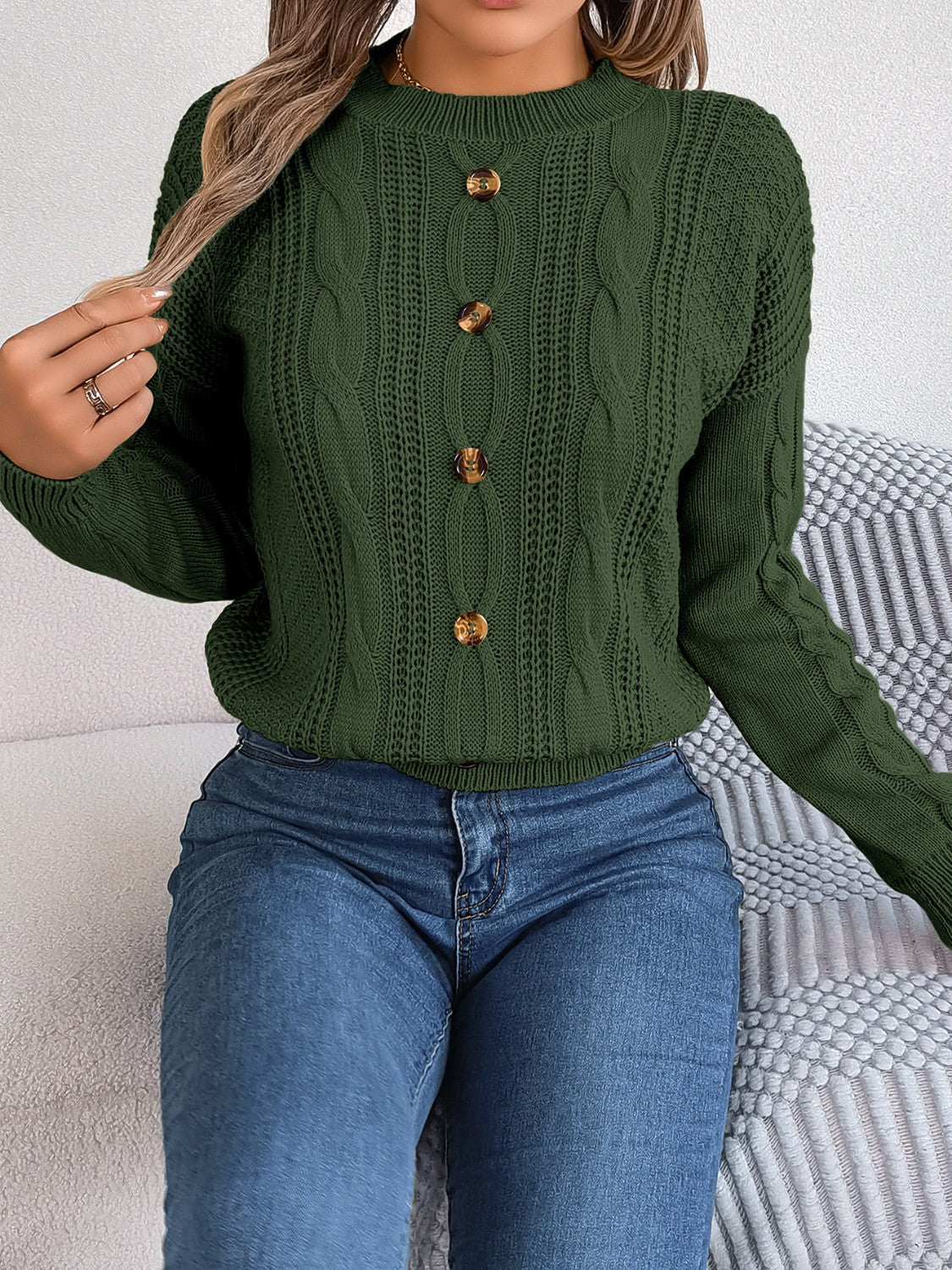 Cable-Knit Buttoned Sweater