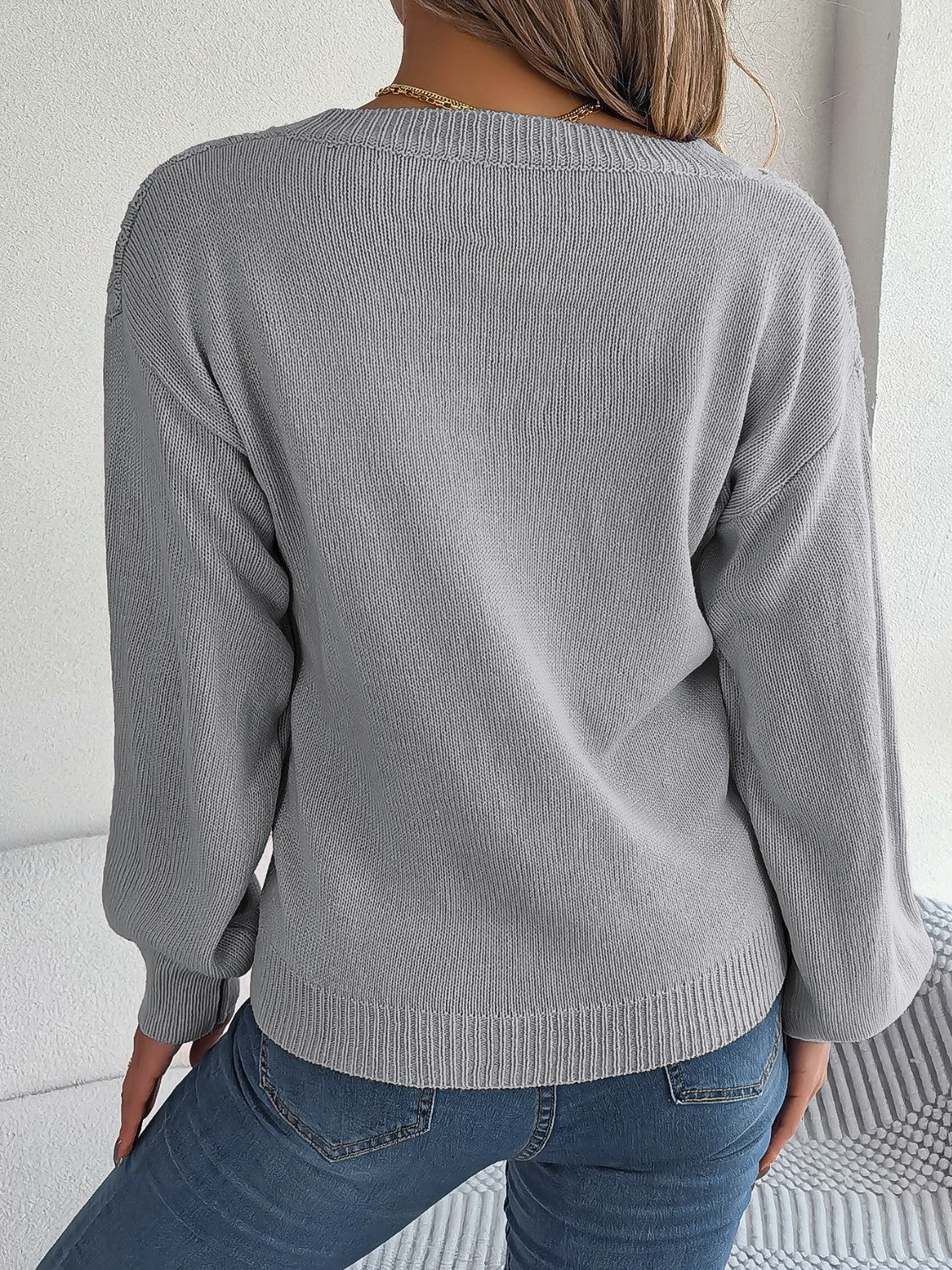 Cable-Knit V-Neck Sweater