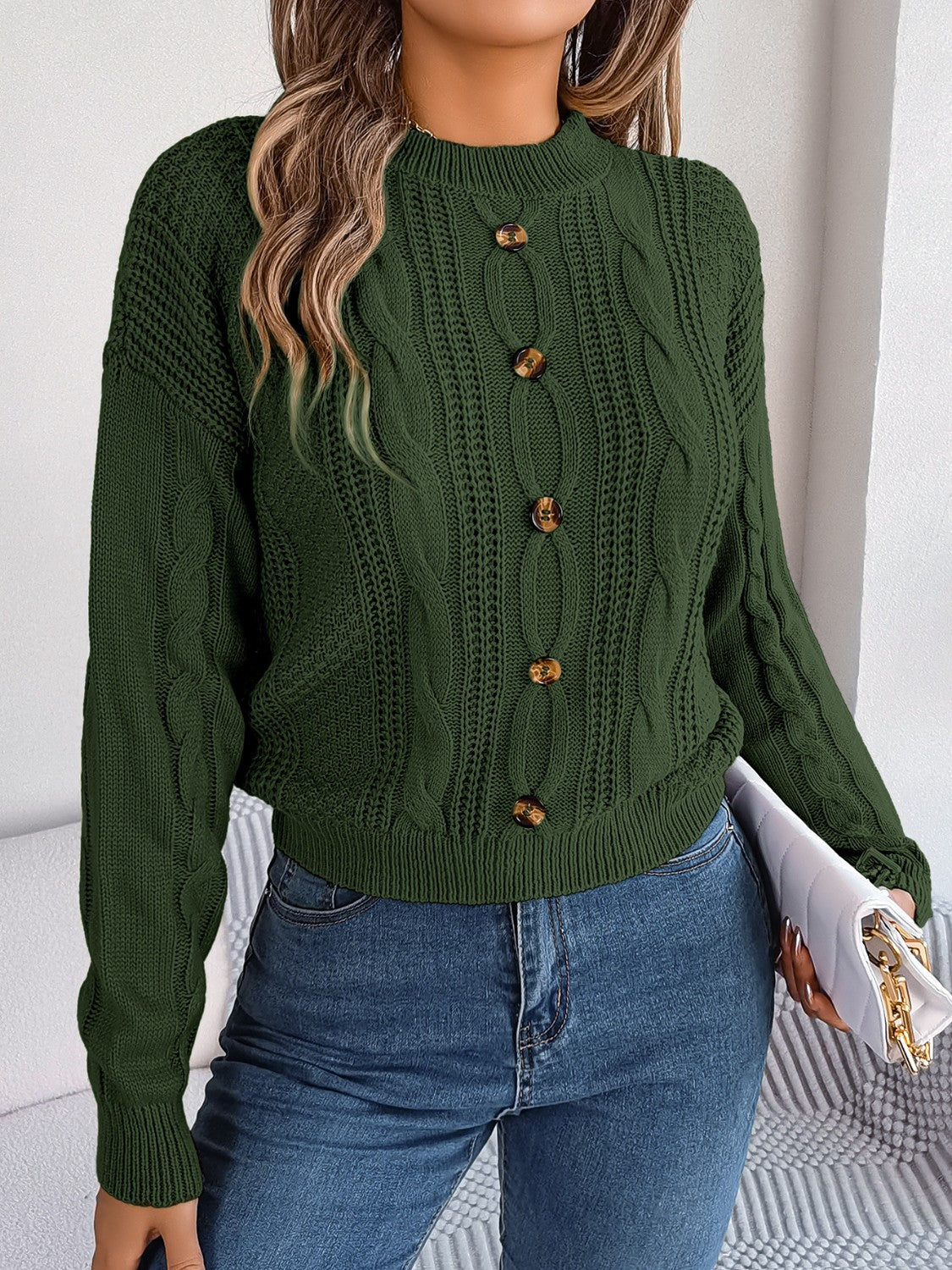 Cable-Knit Buttoned Sweater