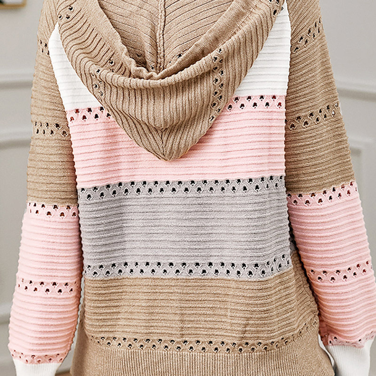 Color Block  Drawstring Sweater