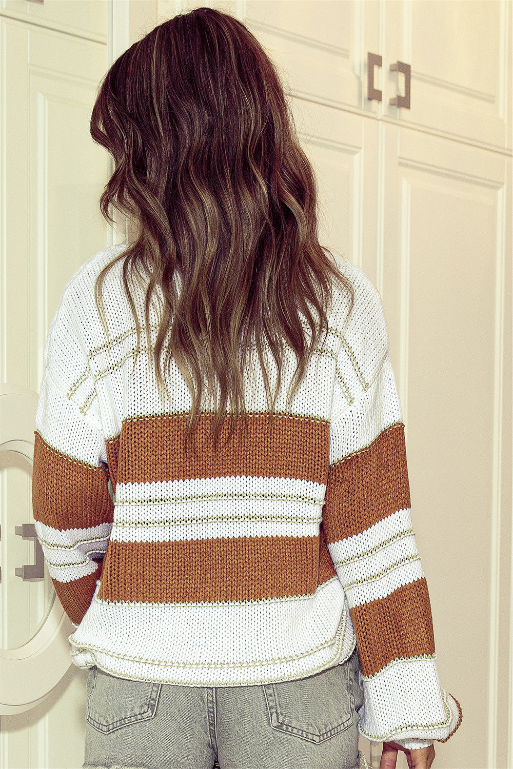 Striped  Lantern Sleeve Sweater