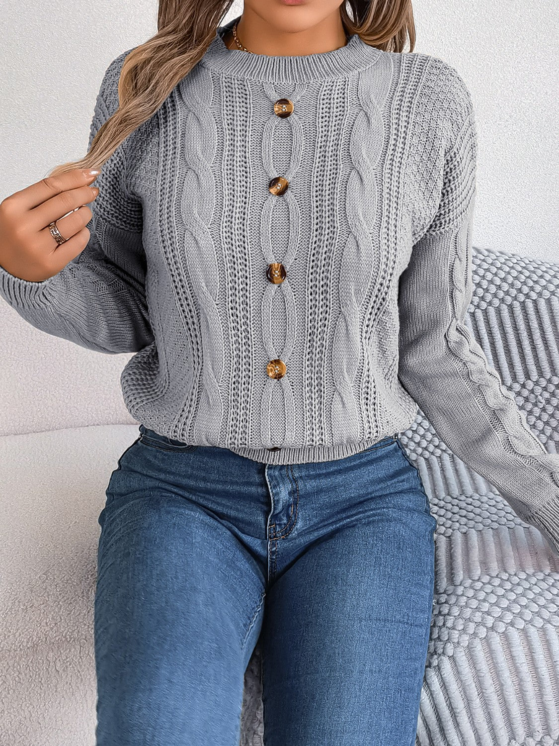 Cable-Knit Buttoned Sweater