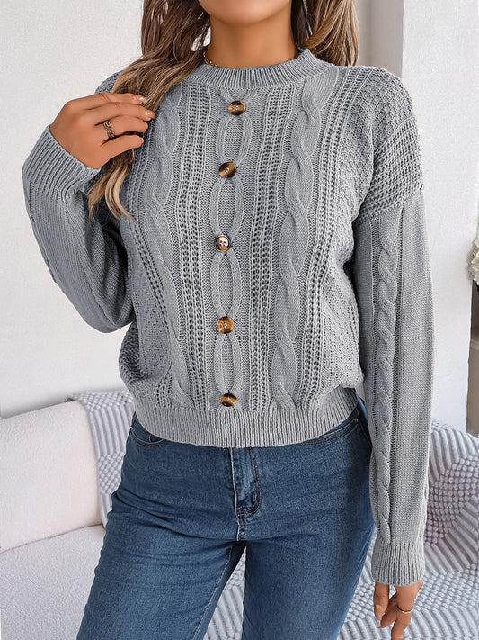 Cable-Knit Buttoned Sweater