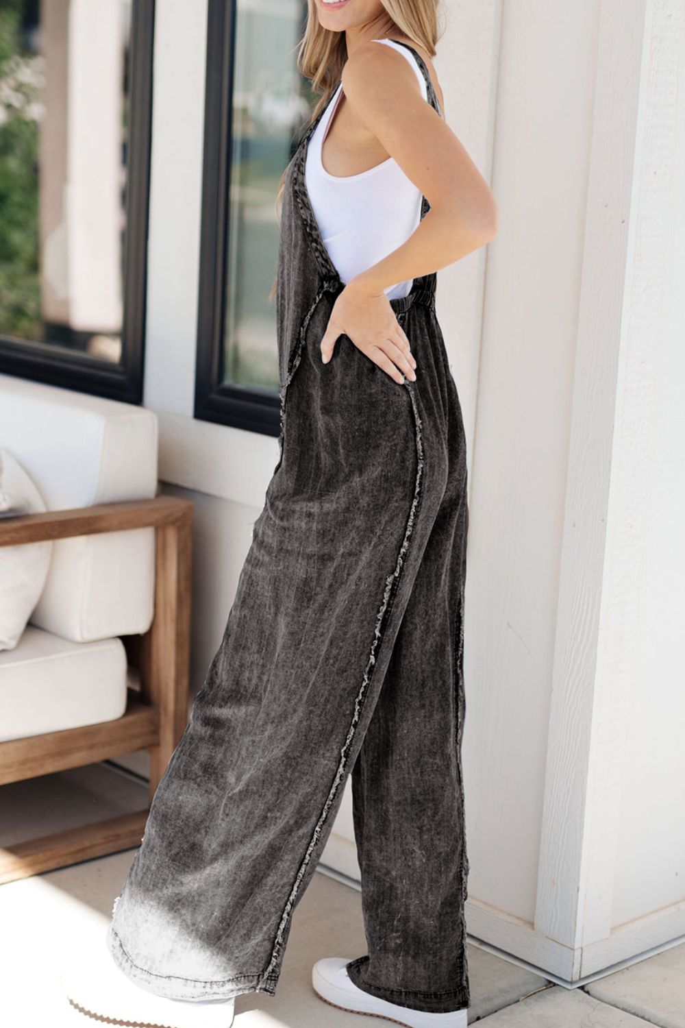 The Hazel Wide Leg Denim Overalls