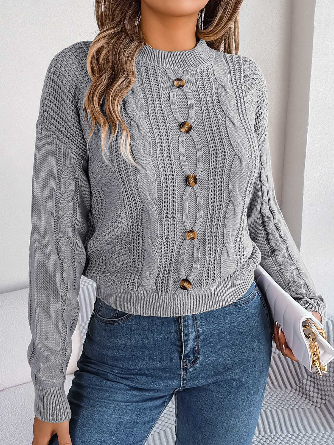 Cable-Knit Buttoned Sweater