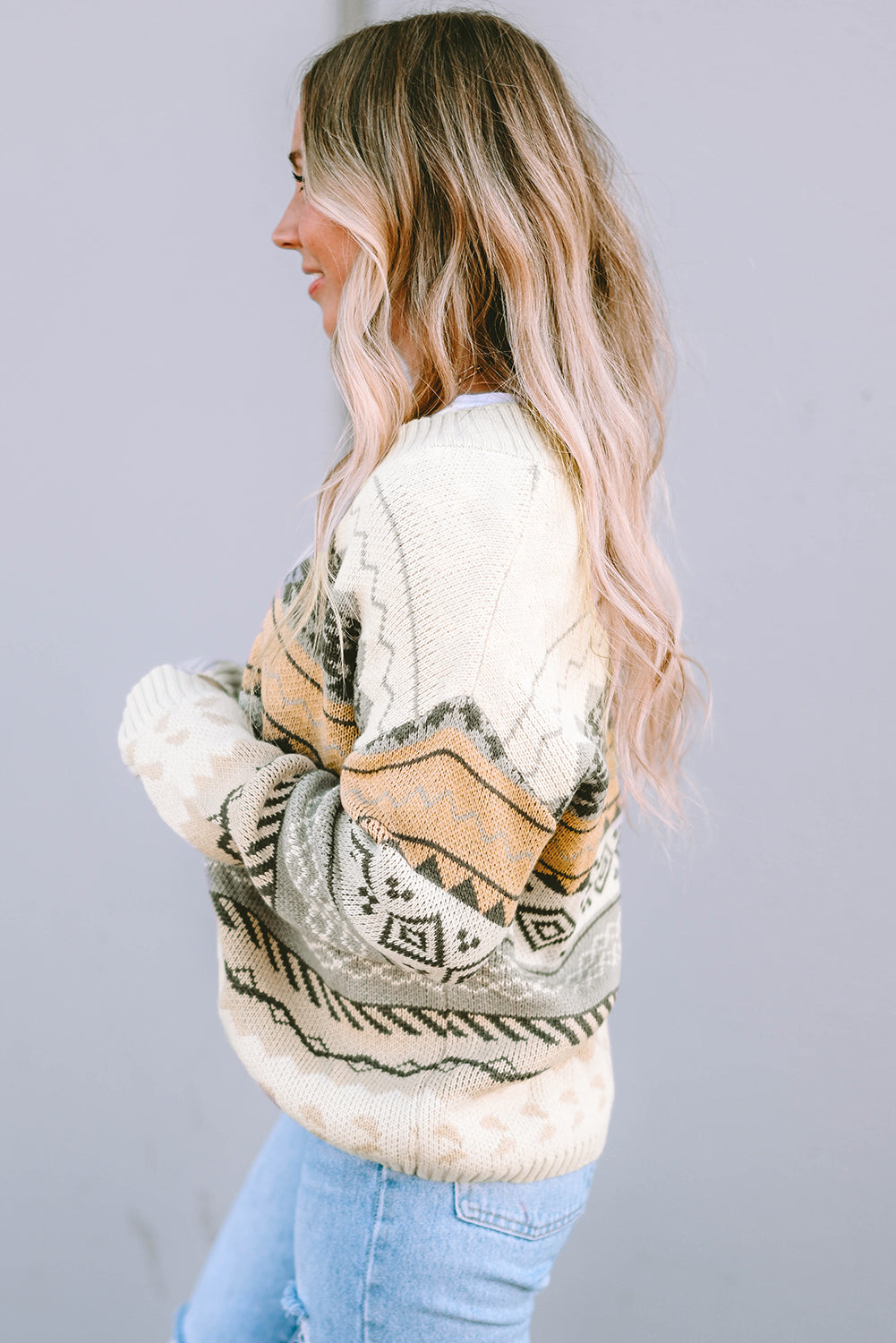 Geometric V-Neck Sweater