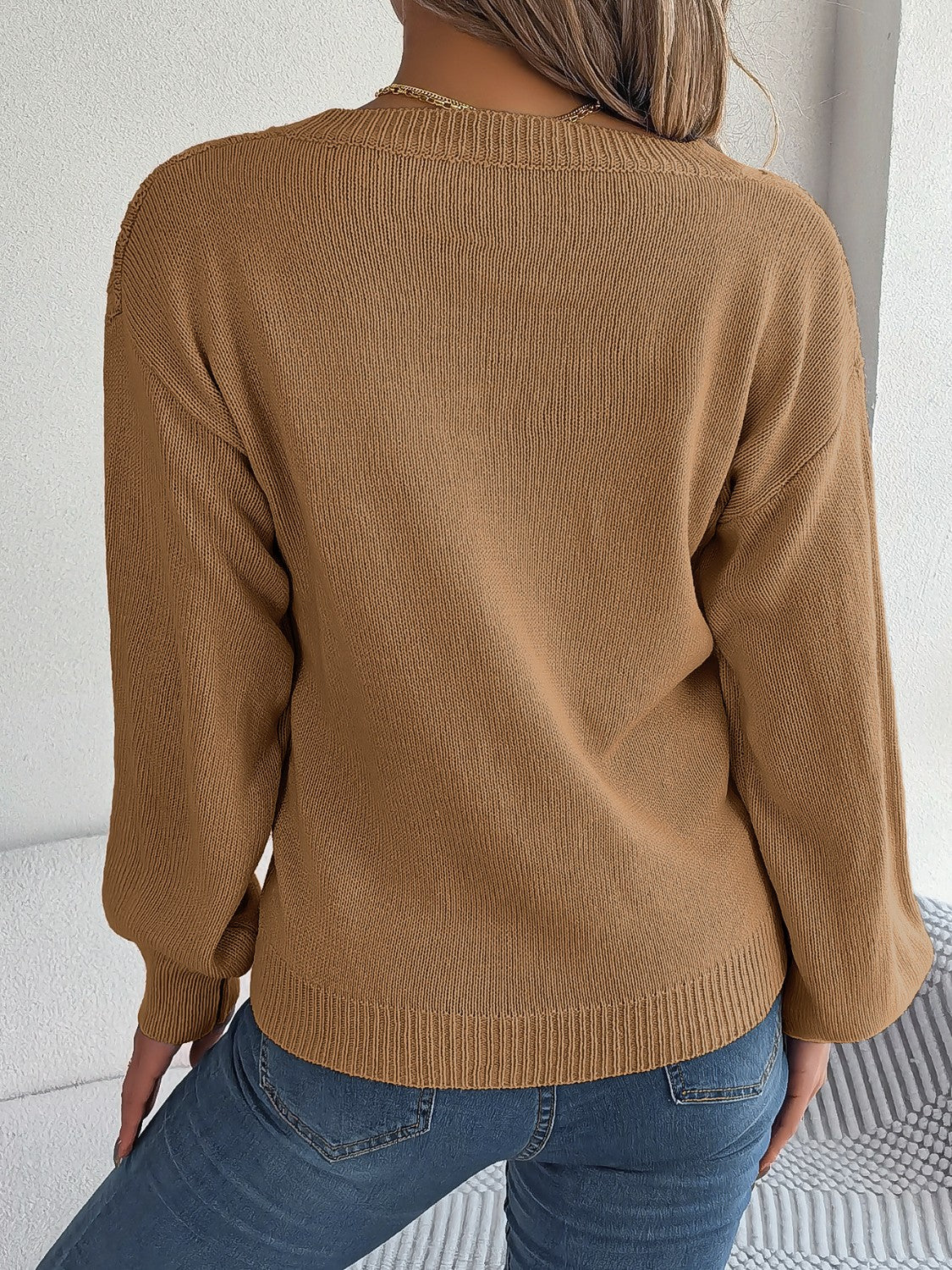 Cable-Knit V-Neck Sweater