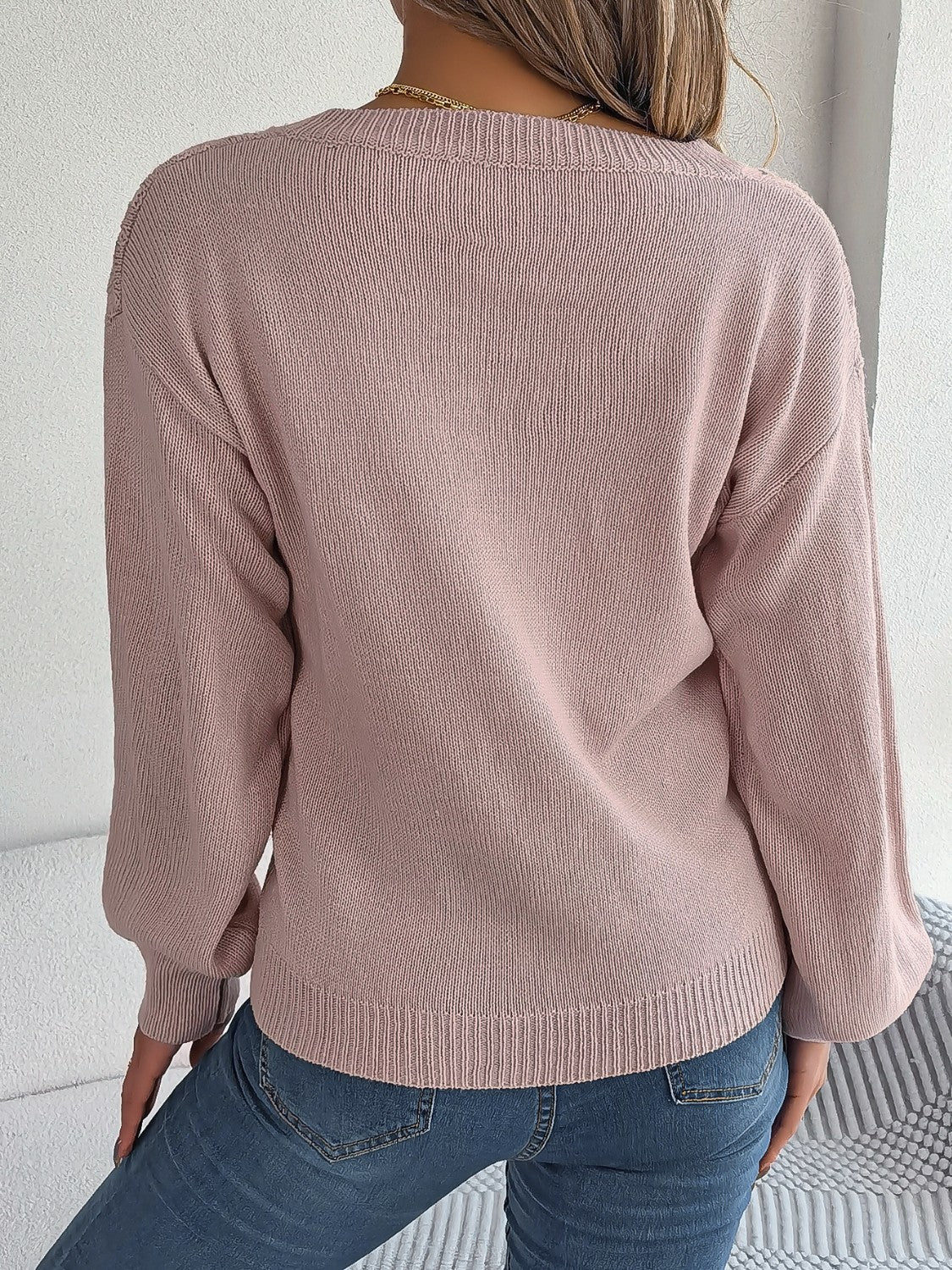 Cable-Knit V-Neck Sweater