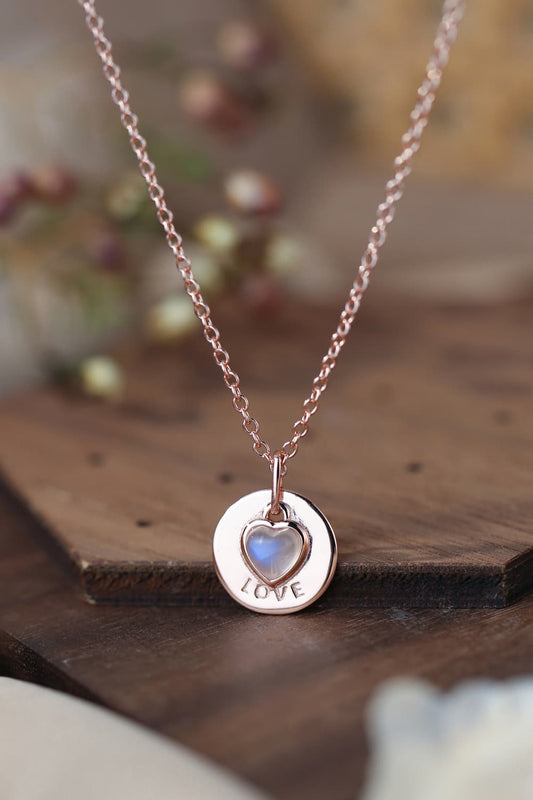 Moonstone LOVE Heart Pendant Necklace