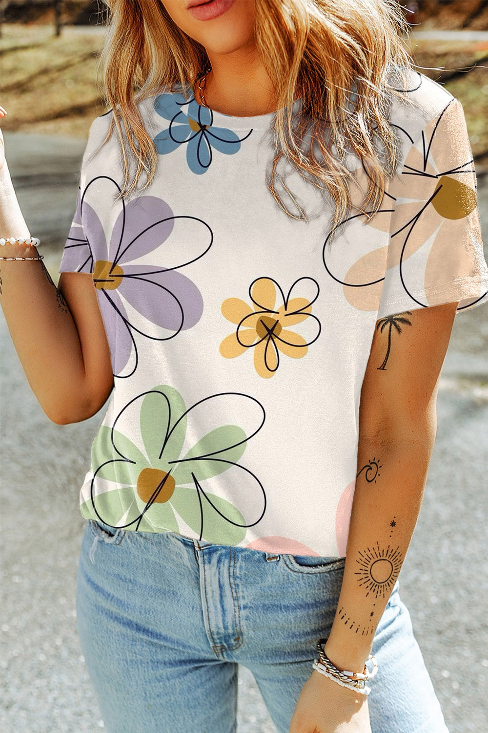 Large Flower Print T-Shirt
