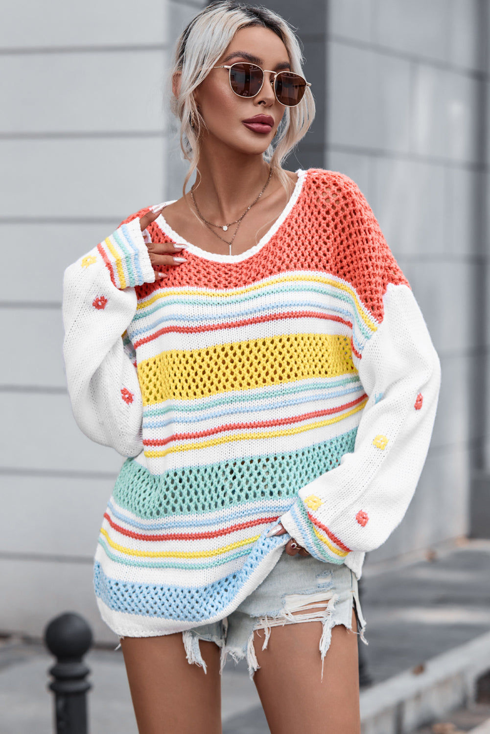 Openwork Striped Sweater