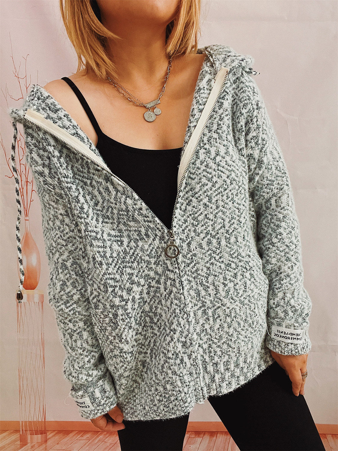 Zip Up Drawstring Sweater