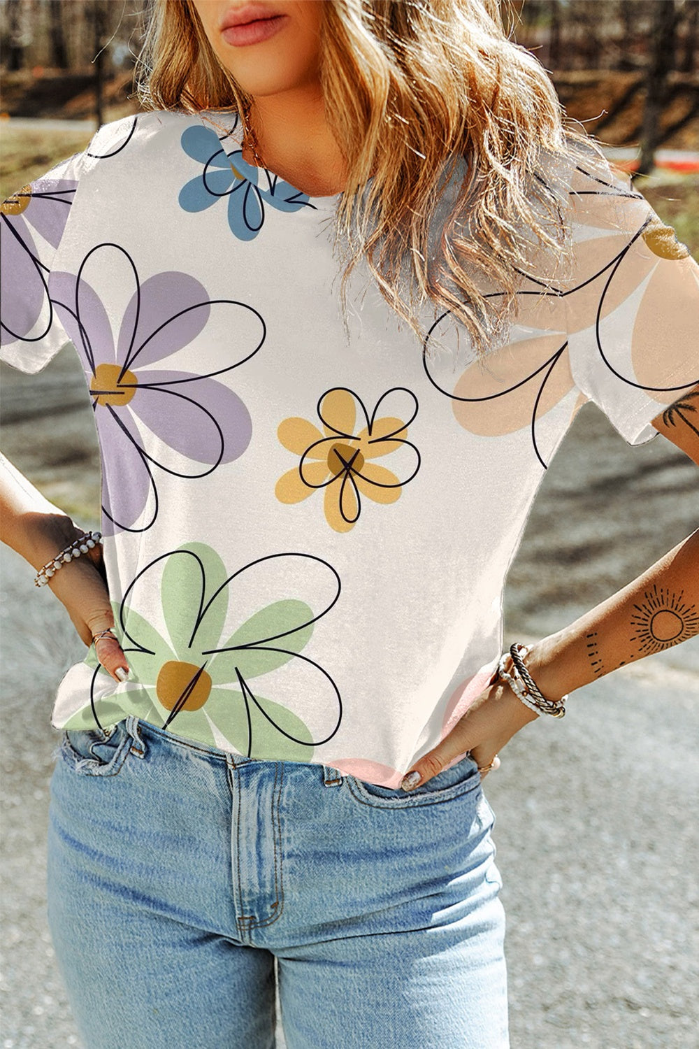 Large Flower Print T-Shirt