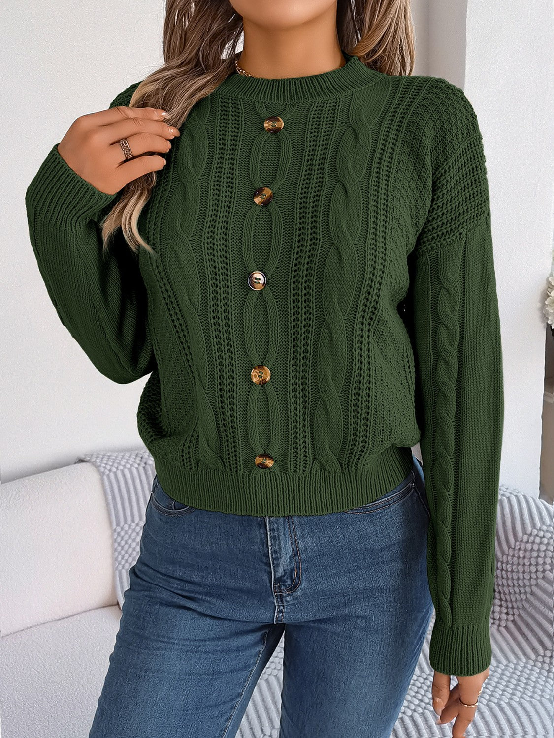 Cable-Knit Buttoned Sweater