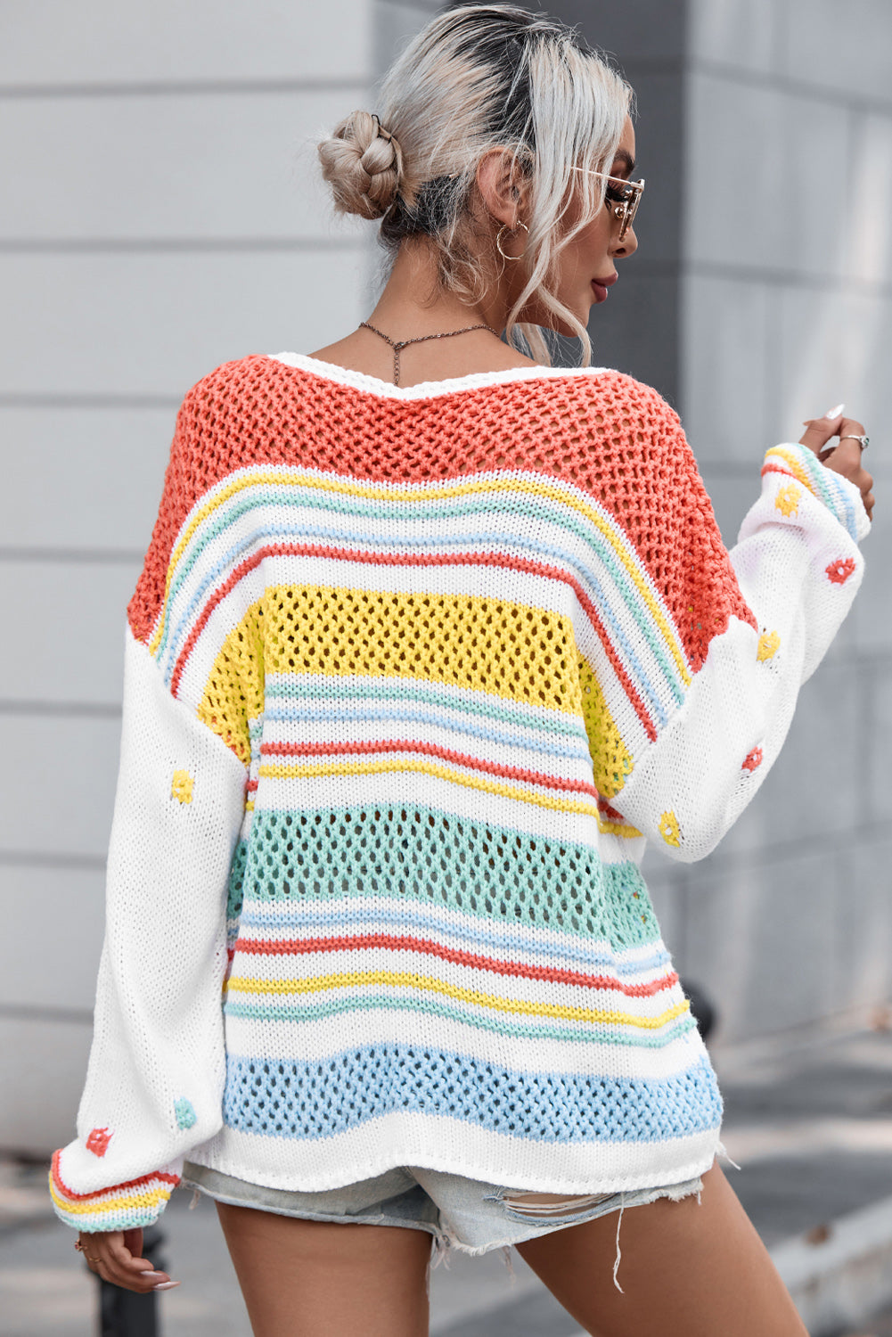 Openwork Striped Sweater